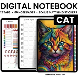 Digital Notebooks, Cats, GoodNotes Notebook, Notebook with tabs, Portrait, Minimalist, Digital Journal, Notebook Journal, Student Notebook
