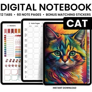 Digital Notebooks, Cats, GoodNotes Notebook, Notebook with tabs, Portrait, Minimalist, Digital Journal, Notebook Journal, Student Notebook