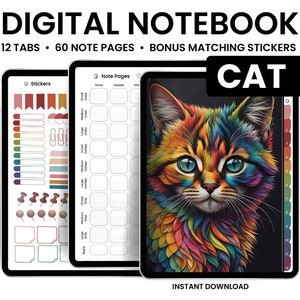 Digital Notebooks, Cats, GoodNotes Notebook, Notebook with tabs, Portrait, Minimalist, Digital Journal, Notebook Journal, Student Notebook