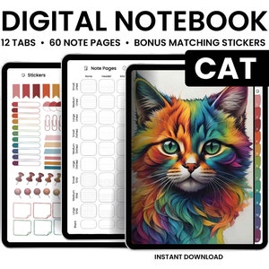Digital Notebooks, Cats, GoodNotes Notebook, Notebook with tabs, Portrait, Minimalist, Digital Journal, Notebook Journal, Student Notebook