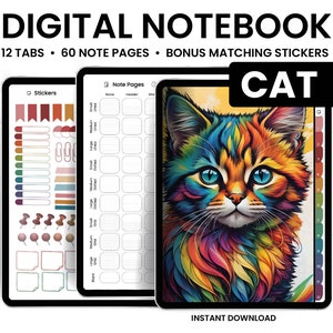Digital Notebooks, Cats, GoodNotes Notebook, Notebook with tabs, Portrait, Minimalist, Digital Journal, Notebook Journal, Student Notebook
