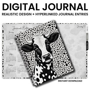 Digital Journal, Cow Print, Daily Journal, Digital Notebook, Goodnotes Notebook, iPad Notebook, Bullet Journal, Aesthetic Journal