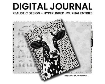 Journal numérique, Impression de vache, Journal quotidien, Carnet numérique, Carnet Goodnotes, Carnet iPad, Bullet Journal, Journal esthétique