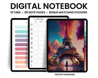 Digitales Notizbuch, GoodNotes Notizbuch, Notizbuch mit Tabs, Portrait, Minimalist, Digital Journal, Notebook Journal, Student Notebook