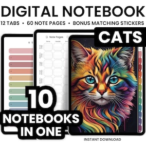 Digital Notebooks, Cats, GoodNotes Notebook, Notebook with tabs, Portrait, Minimalist, Digital Journal, Notebook Journal, Student Notebook