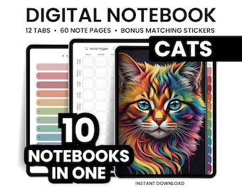 Cuadernos Digitales, Gatos, Cuaderno GoodNotes, Cuaderno con pestañas, Retrato, Minimalista, Diario Digital, Diario de Cuaderno, Cuaderno de Estudiante