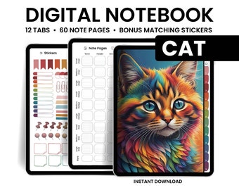 Cuadernos Digitales, Gatos, Cuaderno GoodNotes, Cuaderno con pestañas, Retrato, Minimalista, Diario Digital, Diario de Cuaderno, Cuaderno de Estudiante