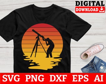 Stargazing Telescope Sunset PNG Astronomy Lover Design Night Sky Silhouette Astrophotography Gift Idea Digital Download