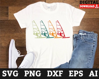 Retro Windsurfing SVG: file di taglio tramonto sulla spiaggia (download digitale)
