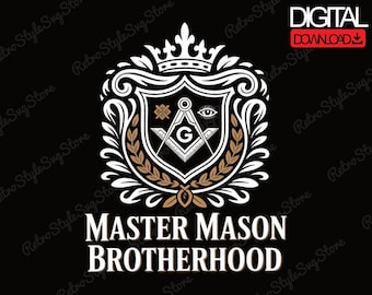 Master Mason Brotherhood Badge PNG, Freemason Symbol Design, Square Compass Emblem, Lodge Member Digital Download