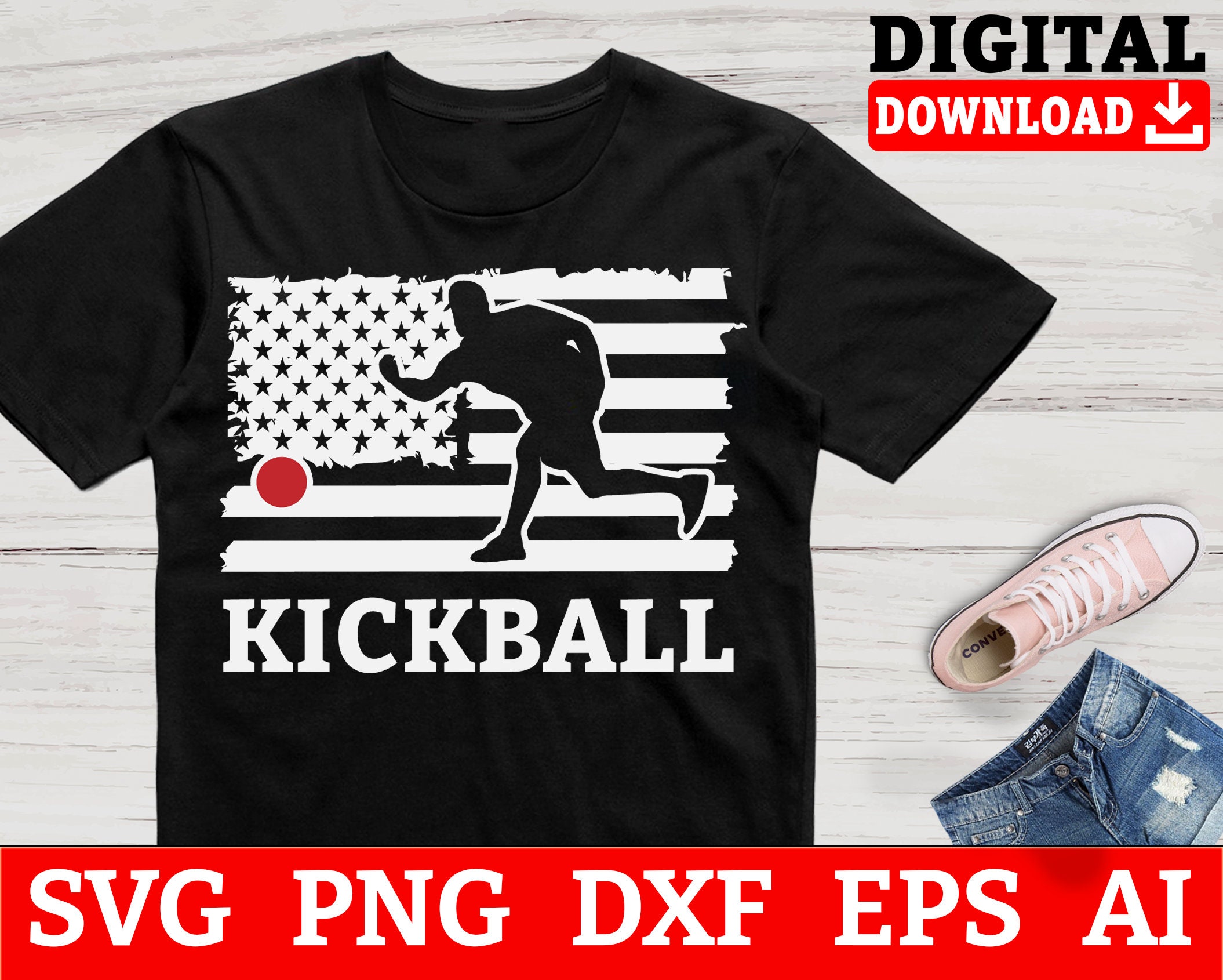 American Flag USA Patriotic Kickball SVG, Kickball Team Svg, Kickball Cut File - Files For Cricut, Instant Download
