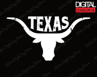 Texas Longhorn Skull PNG Western Cowboy Ranch Rustic Design - Digital Download
