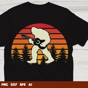 Retro Bigfoot Guitar Player Sasquatch Guitar Svg, guitar silhouette, acoustic guitar svg, Svg Files For Cricut,Files For Commercial Use