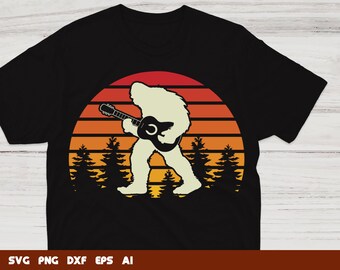 Retro Bigfoot Guitar Player Sasquatch Guitar Svg, guitar silhouette, acoustic guitar svg, Svg Files For Cricut,Files For Commercial Use