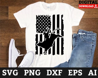 American Flag USA Patriotic Bull Riding Svg Files - Rodeo Svg, Bull Rider Cricut Svg, Svg Files For Cricut