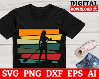 Retro Paddle Boarding SVG-Dateien: Stand Up Paddling Design (digitaler Download)