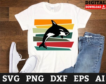 Retro Orca SVG – pliki Cricut Killer Whale (pobieranie cyfrowe)