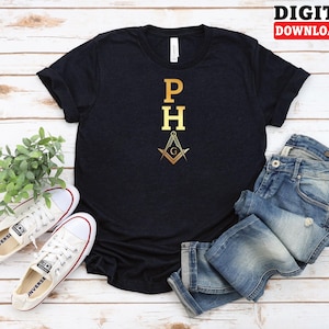 PH Prince Hall PNG, Vertical Freemason Symbol Design, Masonic Compass and Square Digital File with Gold Gradient Style - Digital Download