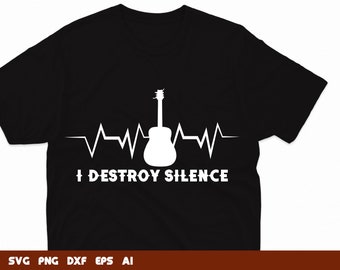 Distruggi il silenzio Chitarra PNG Design di musica rock Dichiarazione del chitarrista Download digitale Arte per amanti della musica