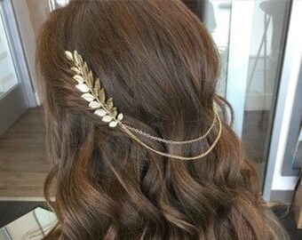 CLEOPATRA Inspired Headdress Bohemian Style Leaves Head Crown Chain Leaves Hair Comb Wedding Hair Accessories Gold Silver