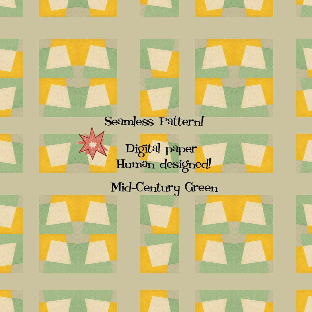 1950's Mid-century Green Seamless Pattern, Instant Download Digital ...