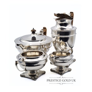 Solid Silver Tea and Coffee Set - 1920s Art Deco Sterling Silver Set - Tea Pot - Coffee Pot - Sugar Bowl - Cream Jug British Hallmarked