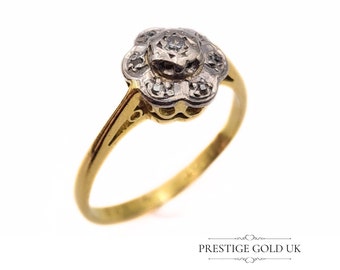 Gold Diamond  Flower Ring 18ct - Vintage Crossover Cluster Diamond Ring - Cute Ladies Diamond Ring - Size  UK K US 5 1/2 Euro 50
