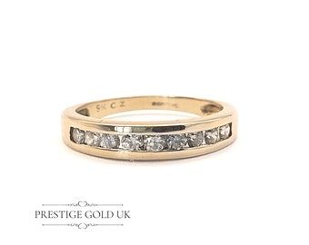 Gold CZ Eternity Ring 9ct - 1970's Gold Ladies Channel Set Eternity Band - Vintage Eternity Ring - Size UK P 1/2  - US 7 3/4  - Euro 57