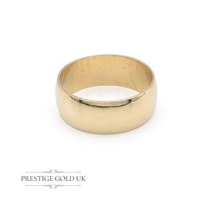 Gold Wedding Ring 9ct - 1980&#39;s Mens Gold Vintage Wedding Band - Gold Engagement Ring - 8 mm Wide - Size UK U 1/2 - US 10 1/4,  Euro 63