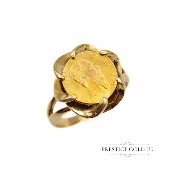 Gold Maximilian Mexican Emperor Ring 9ct - Gold Coin Ring / Token - Vintage Sovereign Ring - Coin Ring - Size UK L 1/2 ,  US 6 , Euro 52