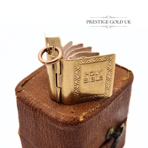 Vintage Gold Opening Bible Charm 9ct - 1980's Gold Bible Charm - British Hallmarked Small Gold Old Testament Bible Gift