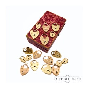 Vintage Small Gold Heart Padlock Pendants 9ct - Gold Charm Bracelet Padlocks - Small 9ct British -English  Gold Valentines  jewellery  Gift