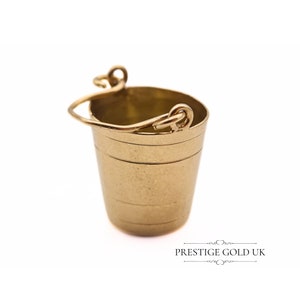 Vintage Gold Garden Bucket Charm - 9ct Gold Water Pail Charm - Mid Century Gold Jewellery Pendant Fully British Hallmarked 1960s