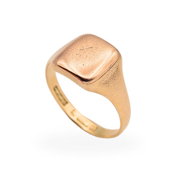 Solid 9ct Rose Gold Signet Ring Vintage Birmingham Hallmarked Small Pinky Ring UK H US 4
