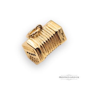 9ct Gold Tiny Accordion Charm, Fully Hallmarked Birmingham 1965, Petite Vintage English Concertina Musical Accordion Pendant