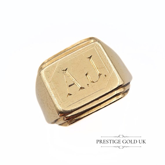 Large Gold Signet Ring 9ct - Gents Engraved Signet W… - Gem