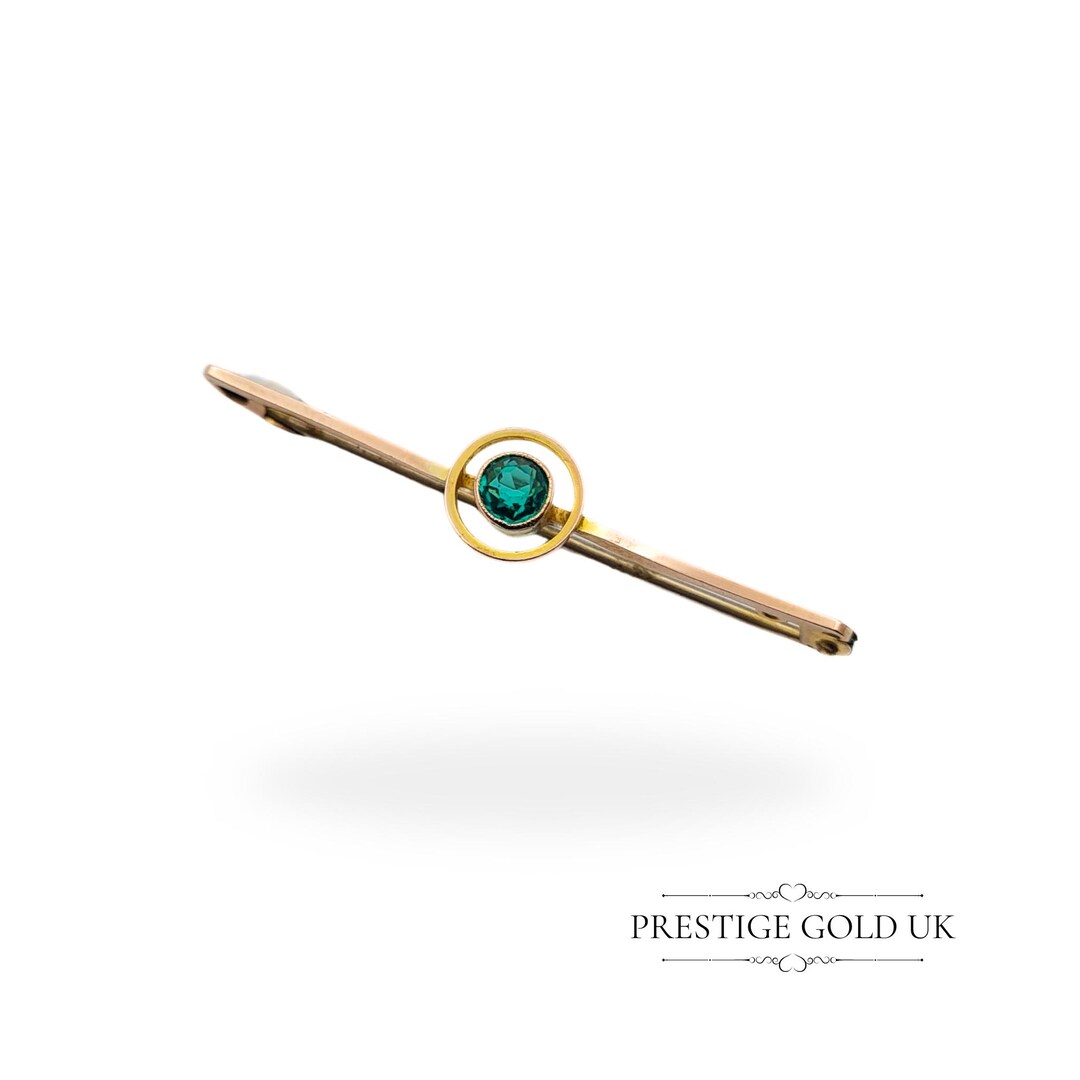Emerald Shellback Pin Antique 9ct Rose Gold Emerald Brooch, 45mm Bar Pin, Stamped 9ct, Base ...