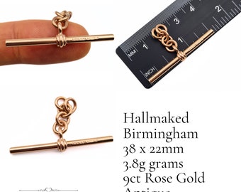 Vintage Gold Albert Chain T Bar -  Vintage Solid Gold T-Bars 9ct - Simple, Straight T Piece - Yellow Gold Albert Chain TBar - Rose Gold 9ct
