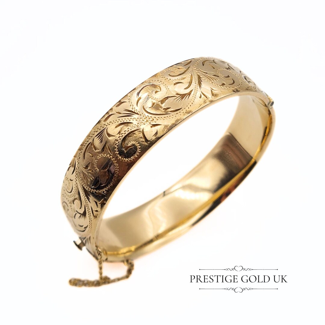 Vintage Rolled Gold Engraved Bracelet Mid Century Antique Gold Hinged