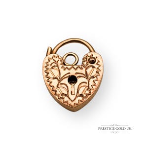 9ct Rose Gold Heart Padlock - Gold Padlock Charm-  Hallmarked Gold 9ct Engraved