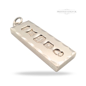 925 Sterling Silver Large Ingot Pendant, Birmingham Hallmark 1977, Heavy 29g, Faceted Edges, Classic Vintage Style