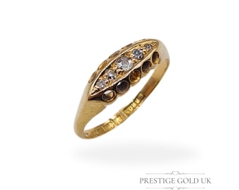 Antique Gold Diamond Ring 18ct - 1900's 5 Stone Old Cut Diamond Ring -  Edwardian Boar Ring Birmingham 1915, UK L 1/2  US 6 Euro 52
