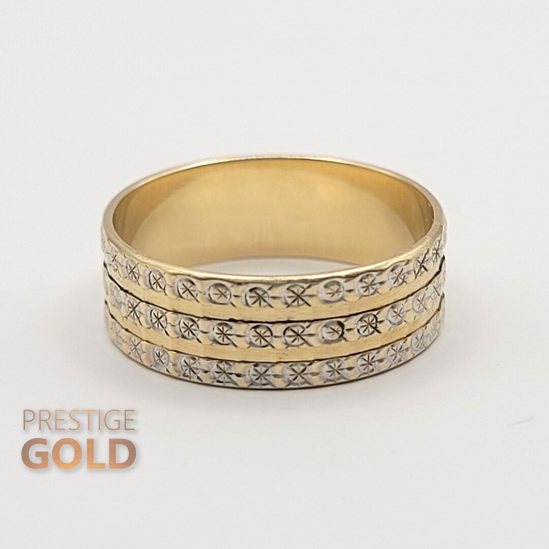 Gold Patterned Ring 9ct Celestial Star Patterned Gold Band Vintage Boho ...