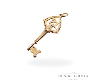 9ct Gold 21st Birthday Key Charm, Fully Hallmarked Birmingham 1968, 30mm Long, Small Celebration Pendant, Gift in Solid Gold