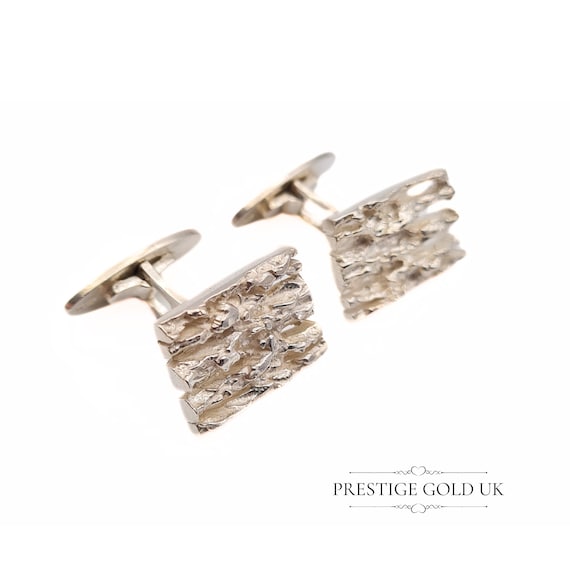 Large Gents Solid Silver Cufflinks  -   Brutalist… - image 5