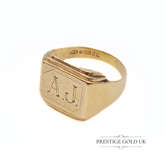 Large Gold Signet Ring 9ct - Gents Engraved Signet W… - Gem