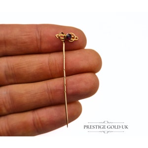 Red Sapphire and 9ct Gold Stick Pin - Solid Gold Hat Pin - Bow Design Hat Pin - Dainty Stick Pin - Antique Hat Pin - 5.2cm