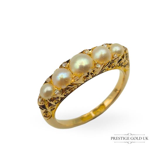 Antique 18ct Gold Pearl and Diamond Ring, Deakin & Francis 