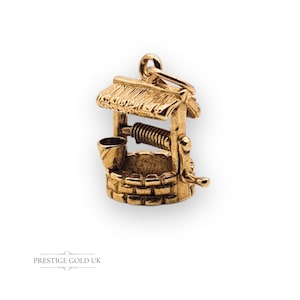 9ct Gold Small Vintage Wishing Well Charm, 1975 Gold Fairy-tail Wind Up Well With Bucket  Pendant, Fully British Hallmarked