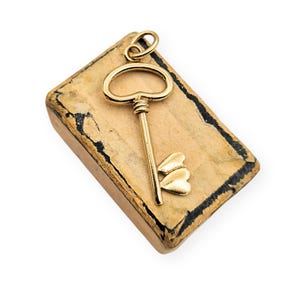 Large 9ct Gold Heart Key Charm, Fully British Hallmarked, Romantic Small Pendant